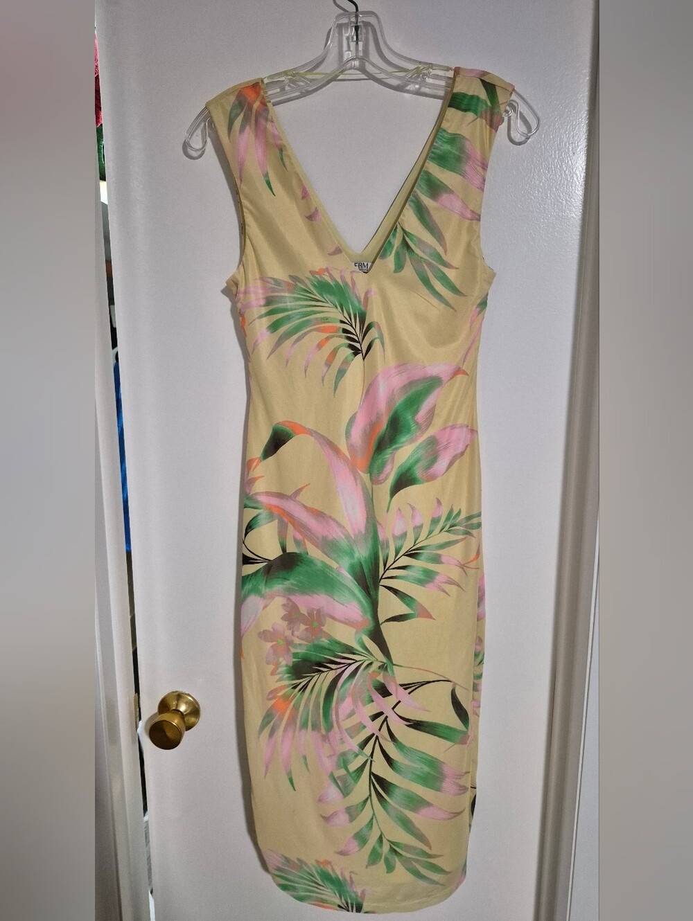 AFRM Yellow Maxi Dress with Pink and Green Tropical Print